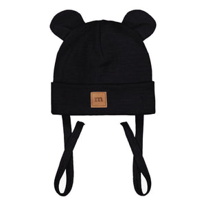 RIB BEAR BABY BEANIE - BLACK